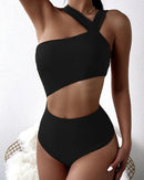 One-shoulder crossover strap swimsuit