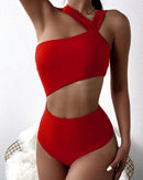 One-shoulder crossover strap swimsuit