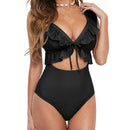 Deep V-neck swimsuit with front tie
