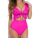 Deep V-neck swimsuit with front tie