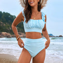 High-waisted tankini with gathered straps