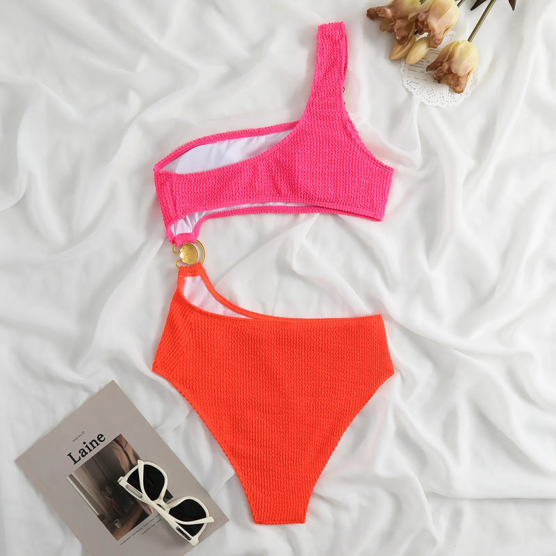 One-shoulder swimsuit with hoop detail