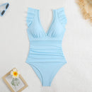 Ruffled Sleeve V-Neck One-Piece Swimsuit