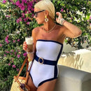 Mia - Off-Shoulder Contrast One-Piece Swimsuit