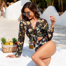 Tropical High-Waisted Bikini Set with Matching Cover-Up