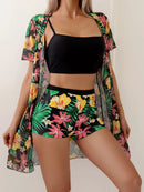 Tropical floral bikini set with beach cover up