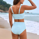 High-waisted tankini with gathered straps