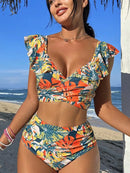 Tropical Leaf High Waist Bikini