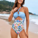 Swimsuit with front cutout and halter twist