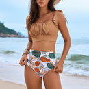 High-waisted tankini with gathered straps