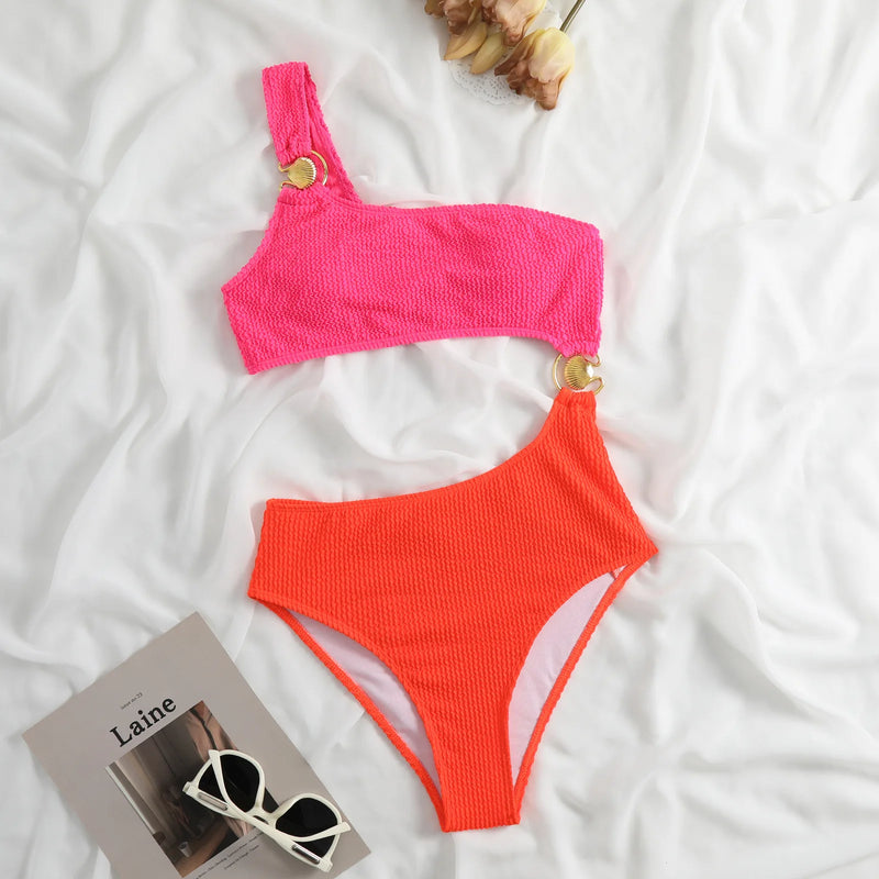 One-shoulder swimsuit with hoop detail