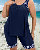 Tankini top and mid-thigh shorts