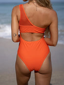One-Shoulder Mesh Patchwork Monokini