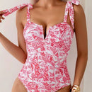 Floral V-Neck Bow Strap Swimsuit