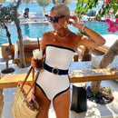 Mia - Off-Shoulder Contrast One-Piece Swimsuit