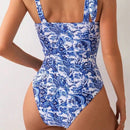 Floral V-Neck Bow Strap Swimsuit