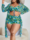 TropiChic 3-Pcs Plus Size Bikini Set with Kimono