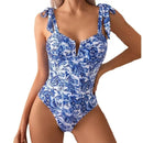 Floral V-Neck Bow Strap Swimsuit