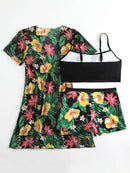 Tropical floral bikini set with beach cover up