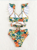 Tropical Leaf High Waist Bikini