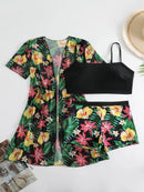 Tropical floral bikini set with beach cover up
