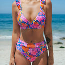 Bikini with ruffled straps & high-waisted panties