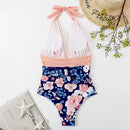 Plunge Halter Swimsuit with Waist Band