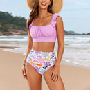 High-waisted tankini with gathered straps