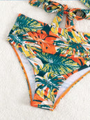 Tropical Leaf High Waist Bikini