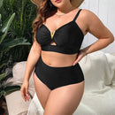 Black V-Neck Bikini with Gold Accent