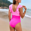 Ruffled Sleeve V-Neck One-Piece Swimsuit