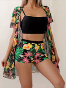 Tropical floral bikini set with beach cover up