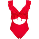 Deep V-neck swimsuit with front tie
