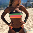 Neon Striped Bandeau Bikini